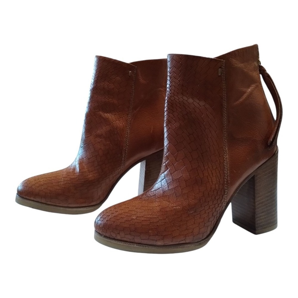 BUTTERO Women's 7 Italian Leather Block‎ Heel Zip Mid Boots Boho